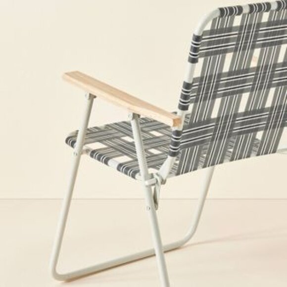 Folding Lawn Chair – Hearth &‎ Hand Magnolia – Blue Gray Plaid Wood Arms - Picture 4 of 9